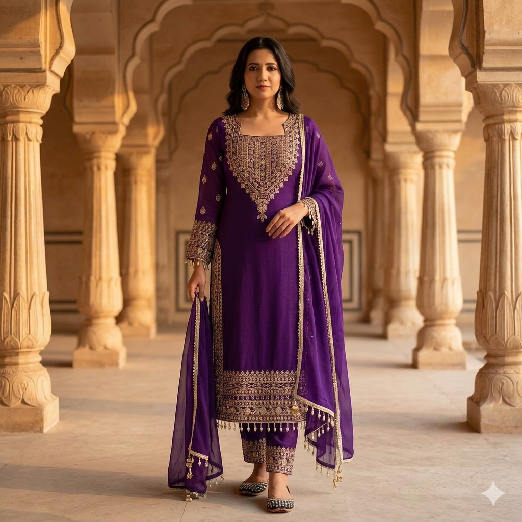 Royal Orchid Embroidered Evening Couture